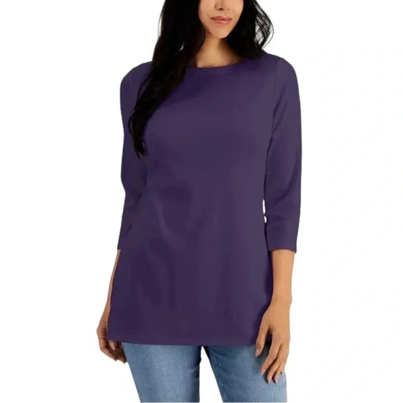 Karen Scott 3/4 Sleeve Boat Neck Purple 1X Plus Size Top EUC - Picture 6 of 11